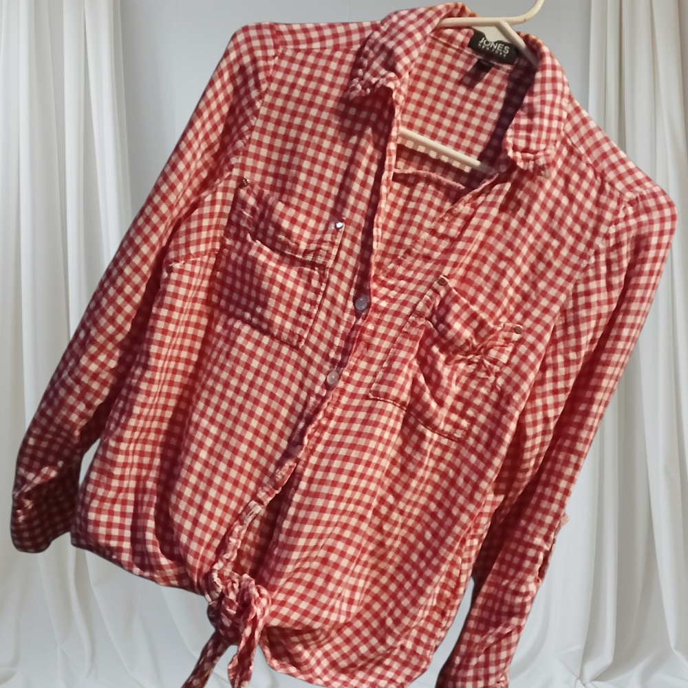 Jones New York Red Gingham Button-Down Shirt
